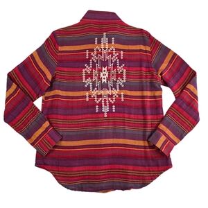 Rock & Roll Cowgirl Aztec Western Cowgirl Button Down Embroidered Gauzy Shirt L